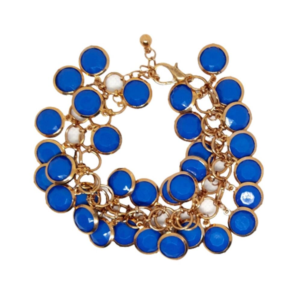Goldtone Bracelet with Faceted Cobalt Blue "Charms"